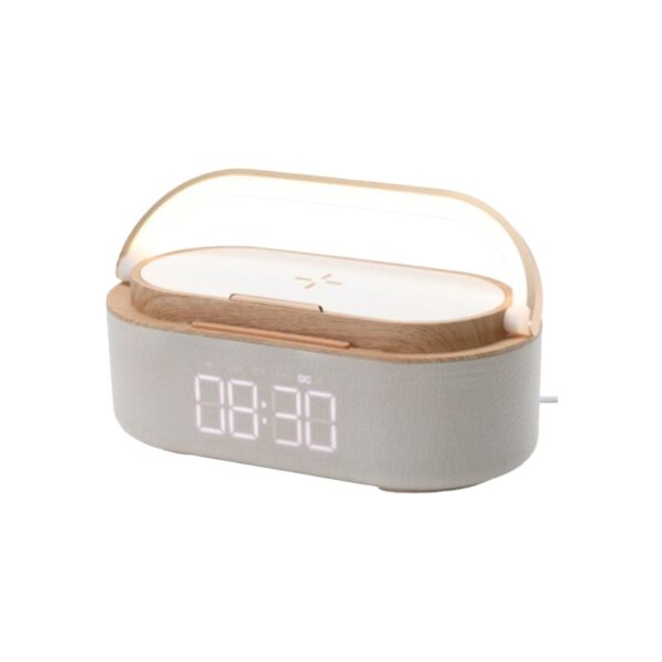 Parlante Bluetooth / Reloj Despertador Digital con Cargador Inalámbrico y Radio Luz