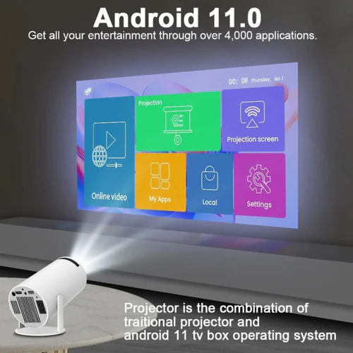 Proyector LED Ultra HD 4K HY300-A - Android 11, WiFi 6, Bluetooth 5.0, 200 ANSI Lúmenes - Imagen 5