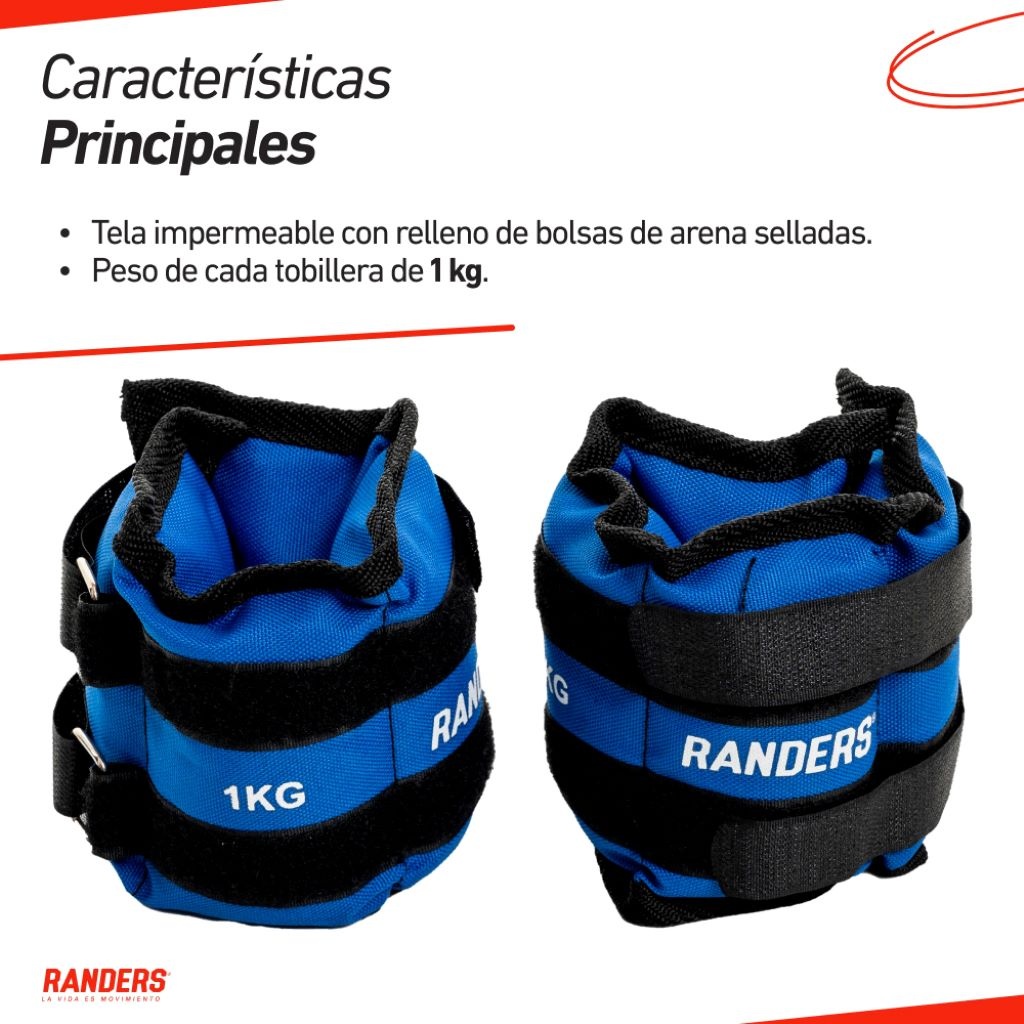 Par de Tobilleras con Peso 1Kg Azul Randers - Imagen 3