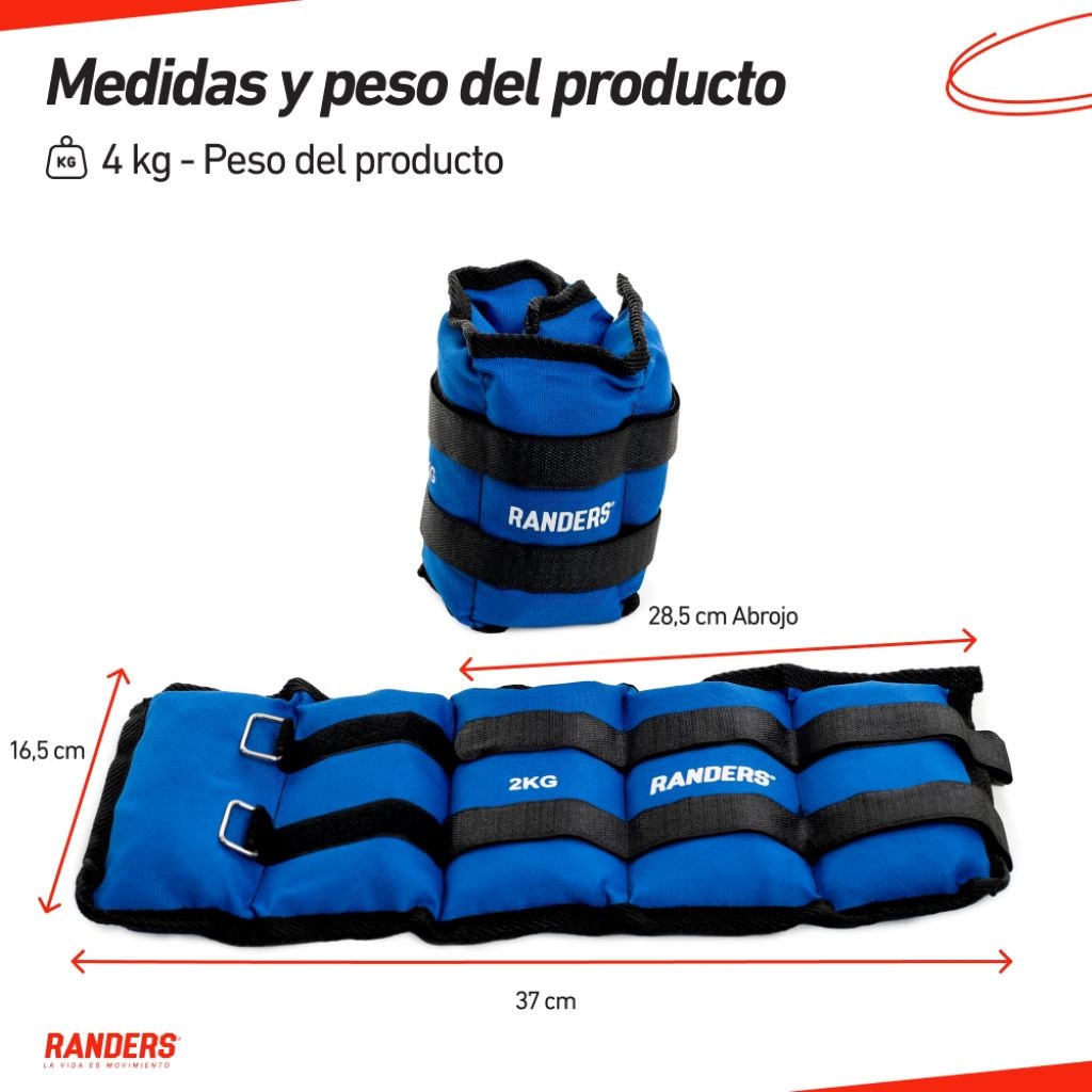 Par de Tobilleras con Peso 2Kg Azul Randers - Imagen 3