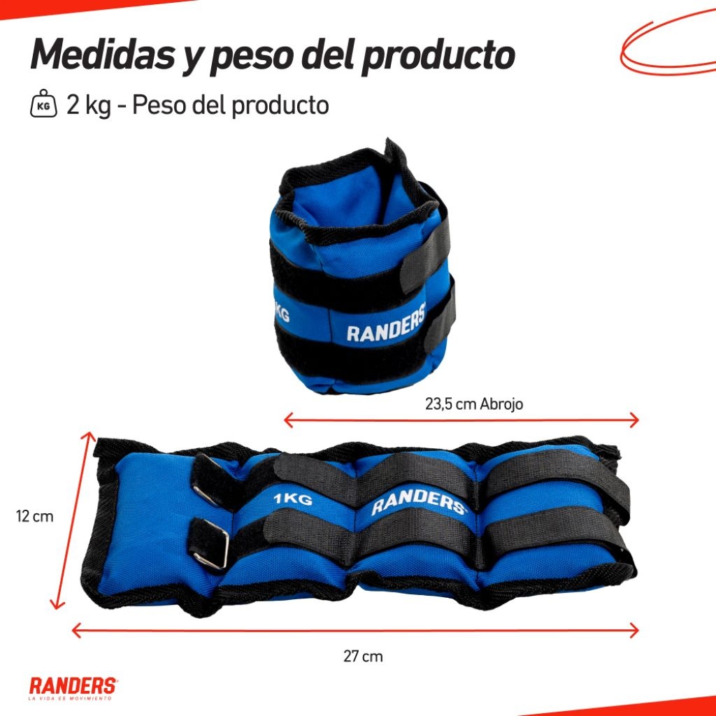 Par de Tobilleras con Peso 1Kg Azul Randers - Imagen 2