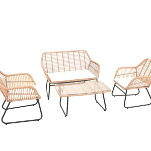 JUEGO DE JARDÍN ACERO Y RATAN ESTILO BAMBÚ 4 PIEZAS